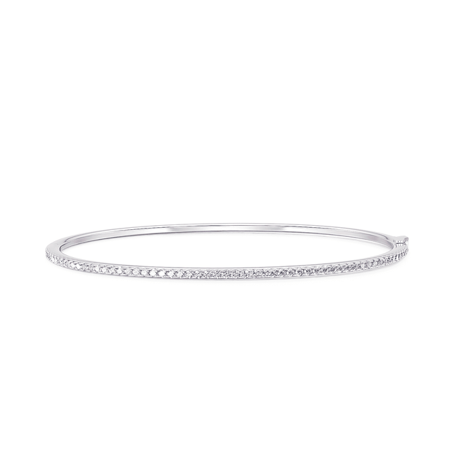 14K White Gold and Prong Set Diamond Bangle Bracelet