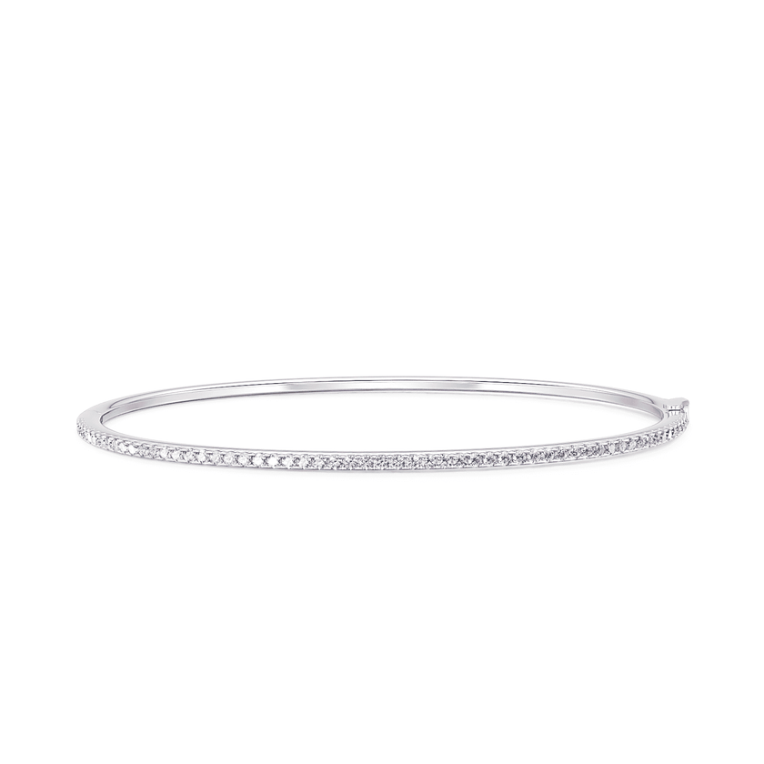 14K White Gold and Prong Set Diamond Bangle Bracelet