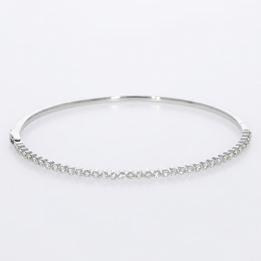 14K White Gold and Shared Prong Set Diamond Bangle Bracelet