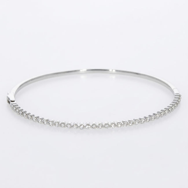 14K White Gold and Shared Prong Set Diamond Bangle Bracelet