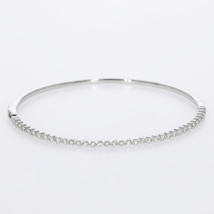 14K White Gold and Shared Prong Set Diamond Bangle Bracelet