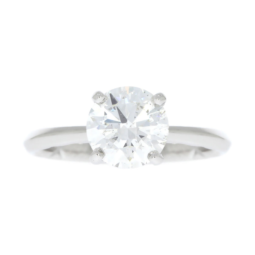 14K White Gold Knife Edge Solitaire Engagement Ring with 2.05ct Round Diamond Center and Hidden Halo