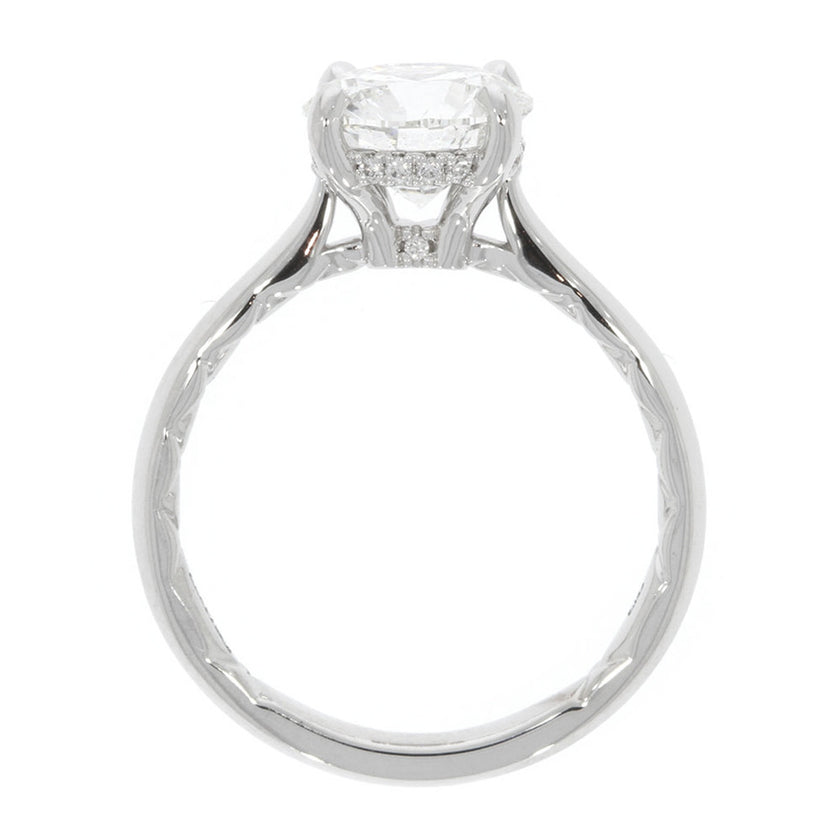 14K White Gold Knife Edge Solitaire Engagement Ring with 2.05ct Round Diamond Center and Hidden Halo