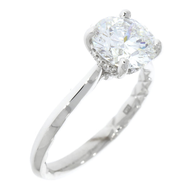 14K White Gold Knife Edge Solitaire Engagement Ring with 2.05ct Round Diamond Center and Hidden Halo
