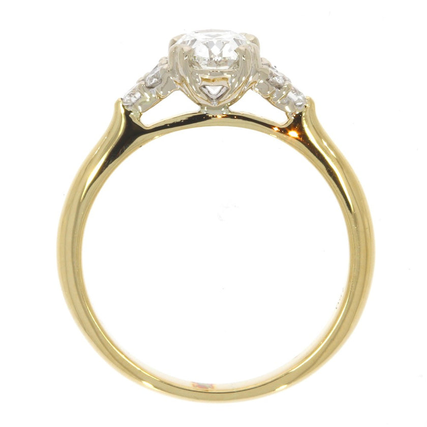 18K Two-Tone Diamond Engagement Ring with, 0.90ct Oval Natural Diamond Center, and Prong Set Diamond Accents