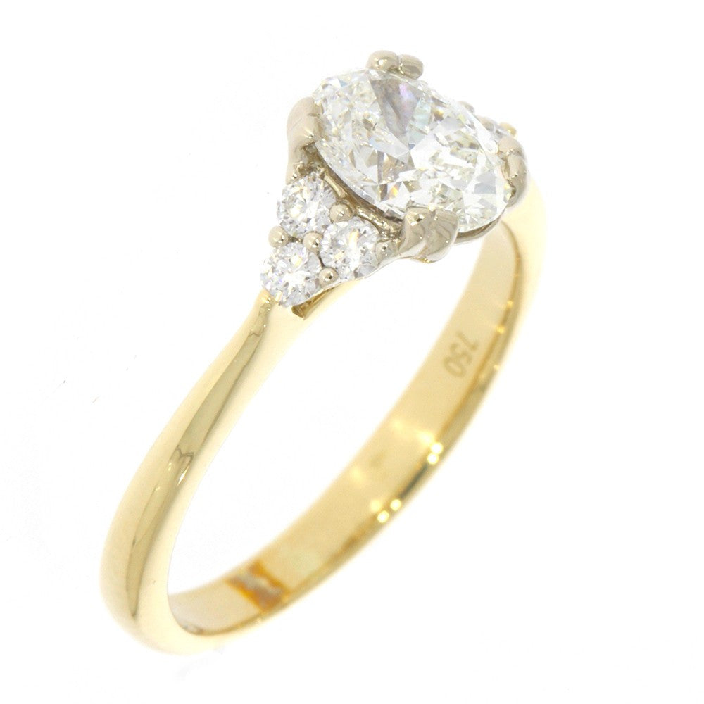 18K Two-Tone Diamond Engagement Ring with, 0.90ct Oval Natural Diamond Center, and Prong Set Diamond Accents