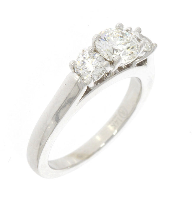 14K White Gold and Round Diamond Three Stone Ring