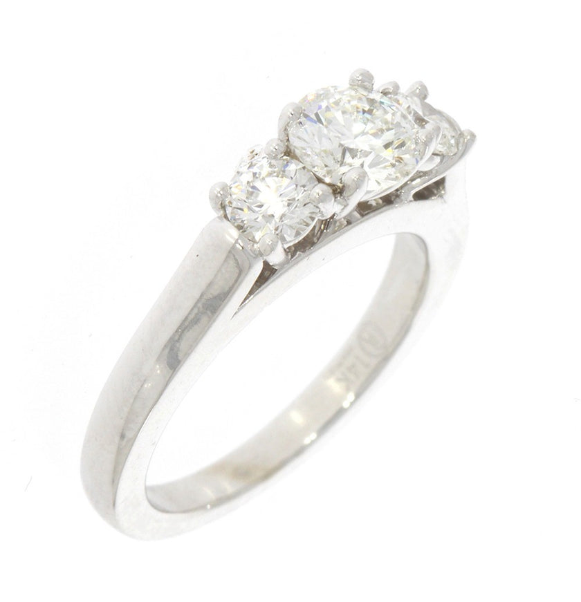 14K White Gold and Round Diamond Three Stone Ring
