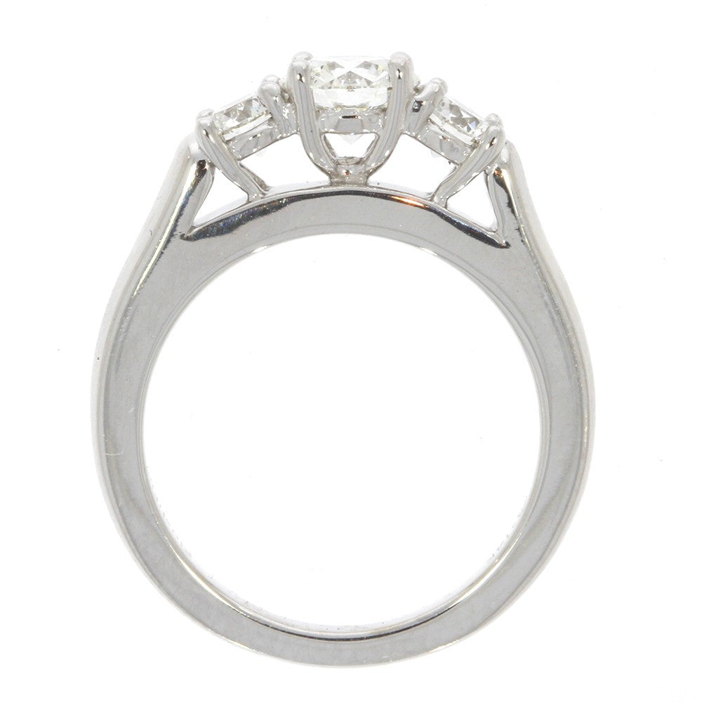 14K White Gold and Round Diamond Three Stone Ring