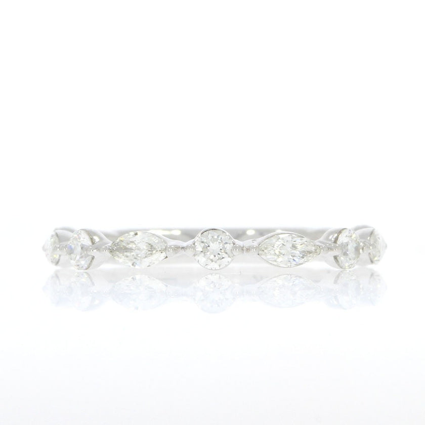 14K White Gold and Diamond Scalloped Wedding Band