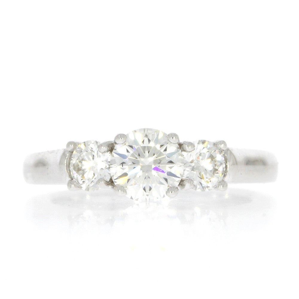14K White Gold and Round Diamond Three Stone Ring