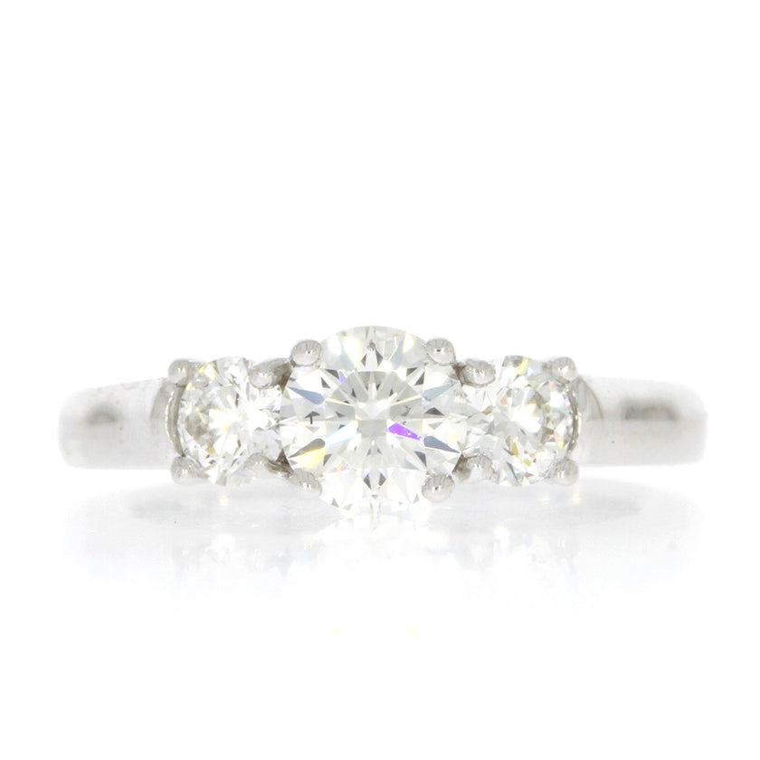 14K White Gold and Round Diamond Three Stone Ring