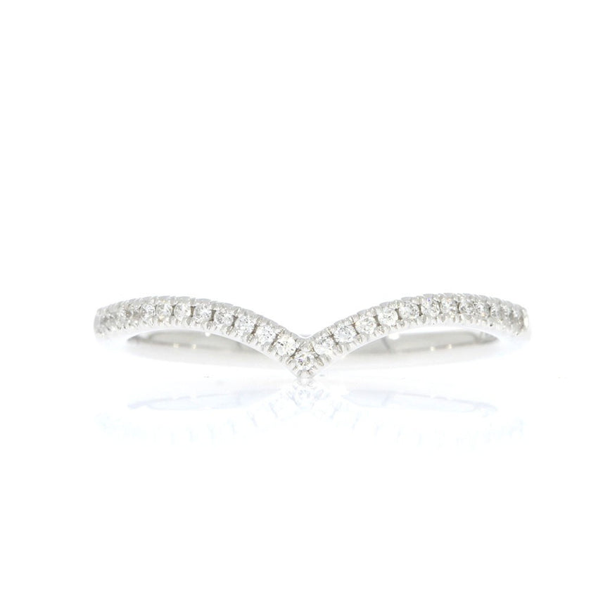 14K White Gold V Shape Diamond Wedding Band