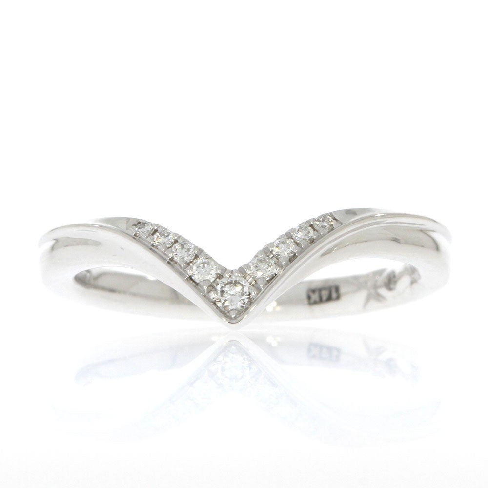 14K White Gold and Diamond Contoured Wedding Band