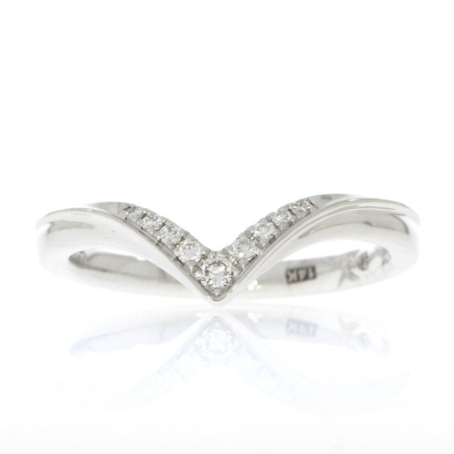 14K White Gold and Diamond Contoured Wedding Band