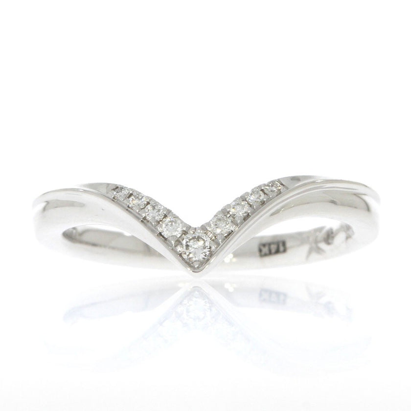 14K White Gold and Diamond Contoured Wedding Band