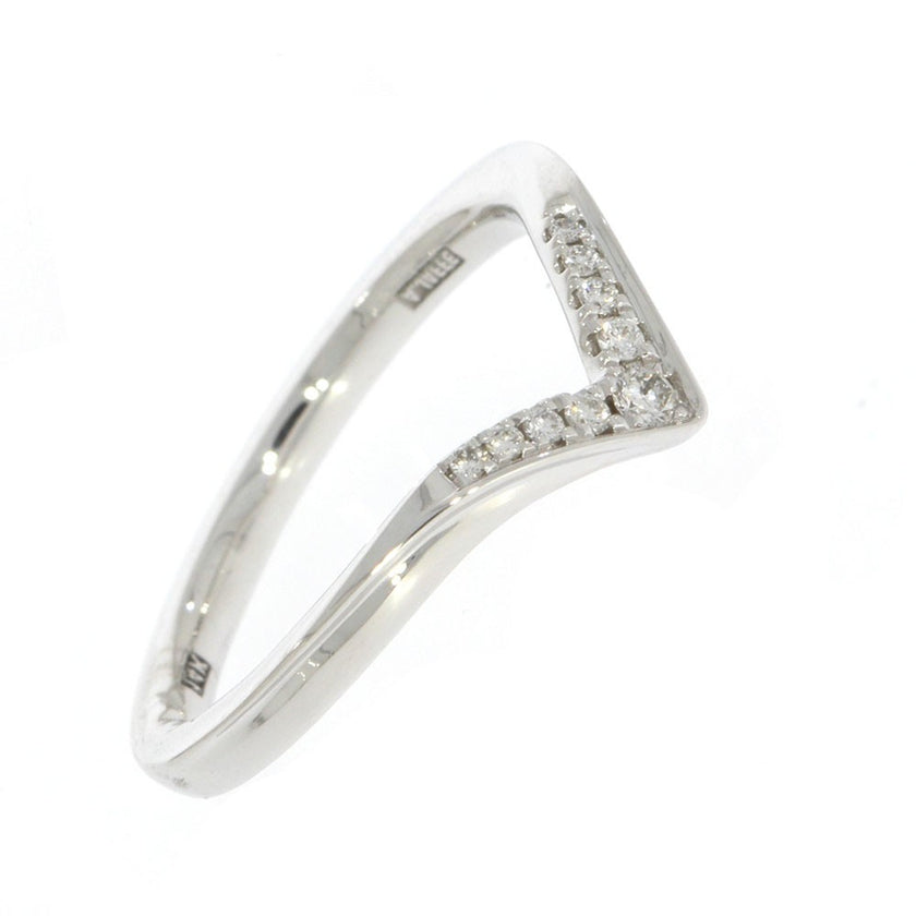 14K White Gold and Diamond Contoured Wedding Band