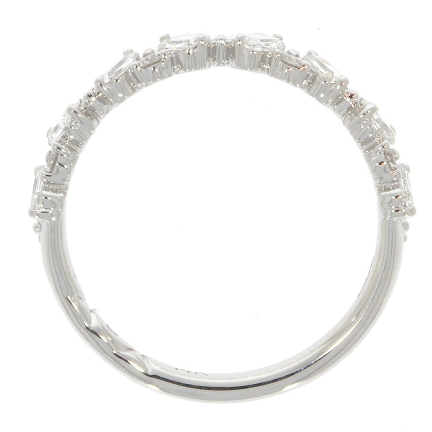 14K White Gold and Alternating Round and Emerald Cut Diamond Wedding Band