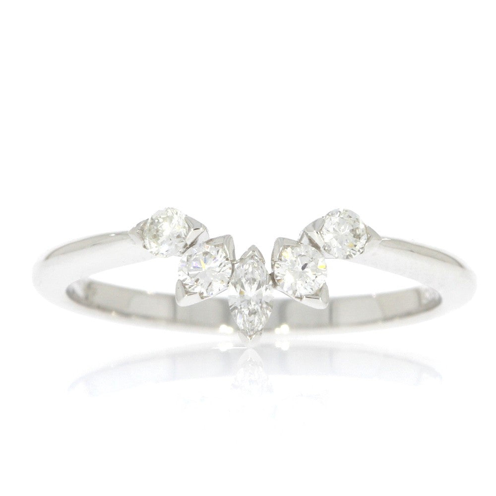 14K White Gold and Diamond Five Stone Contoured Wedding Band