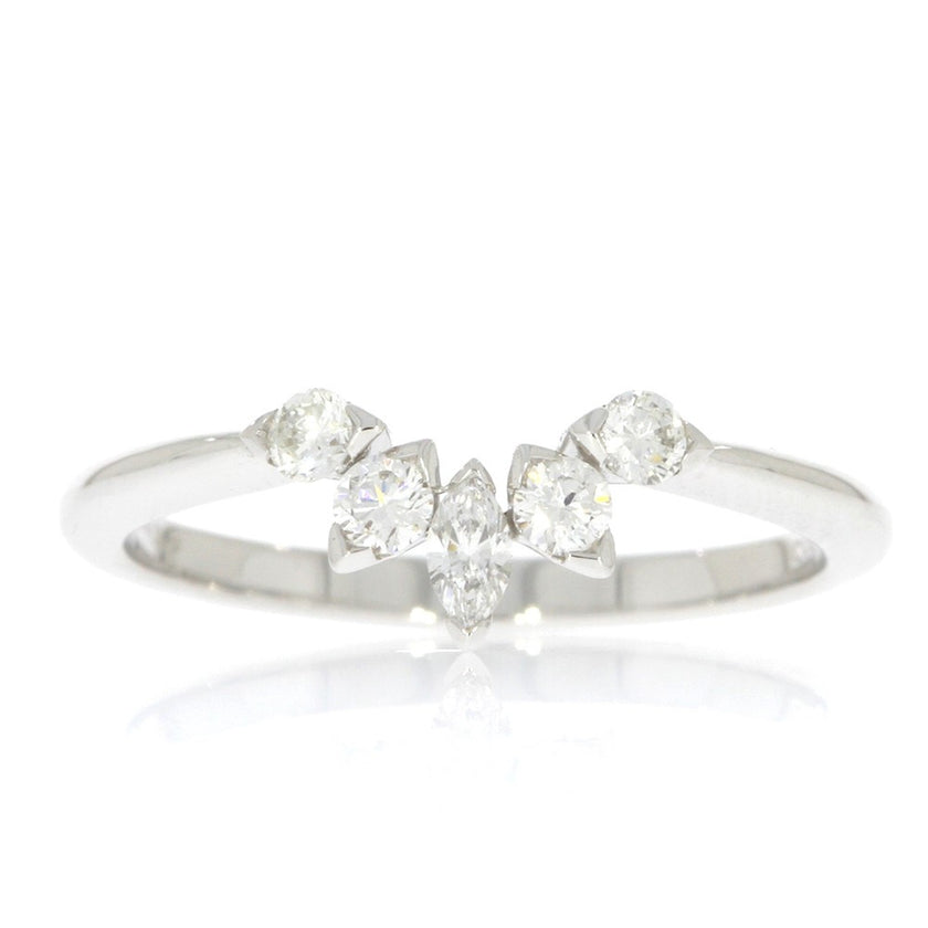 14K White Gold and Diamond Five Stone Contoured Wedding Band