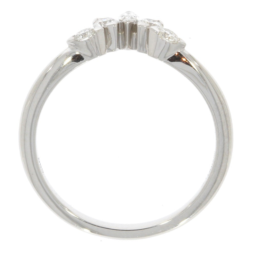 14K White Gold and Diamond Five Stone Contoured Wedding Band