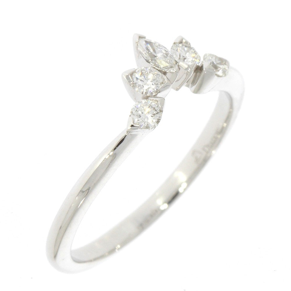 14K White Gold and Diamond Five Stone Contoured Wedding Band