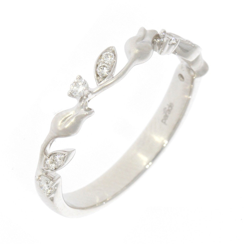 14K White Gold and Diamond Floral Wedding Band, with Prong Set Round Diamond Accents, and Stain Finished Top
