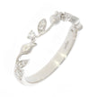 14K White Gold and Diamond Floral Wedding Band, with Prong Set Round Diamond Accents, and Stain Finished Top