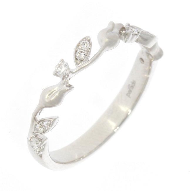 14K White Gold and Diamond Floral Wedding Band, with Prong Set Round Diamond Accents, and Stain Finished Top