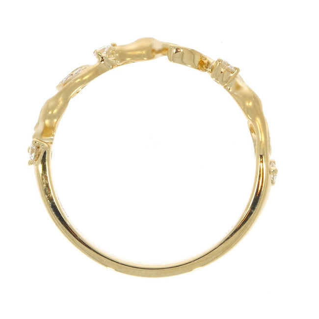 14K Yellow Gold and Diamond Floral Wedding Band, with Prong Set Round Diamond Accents, and Stain Finished Top