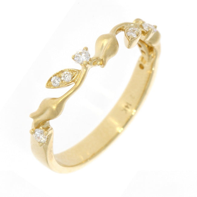 14K Yellow Gold and Diamond Floral Wedding Band, with Prong Set Round Diamond Accents, and Stain Finished Top