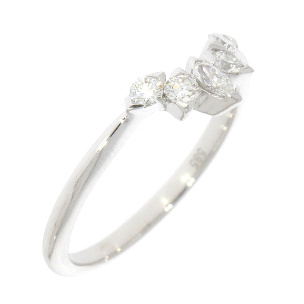 14K White Gold and Prong Set Diamond Contoured Wedding Band