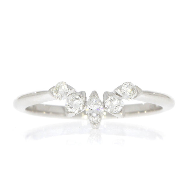 14K White Gold and Prong Set Diamond Contoured Wedding Band