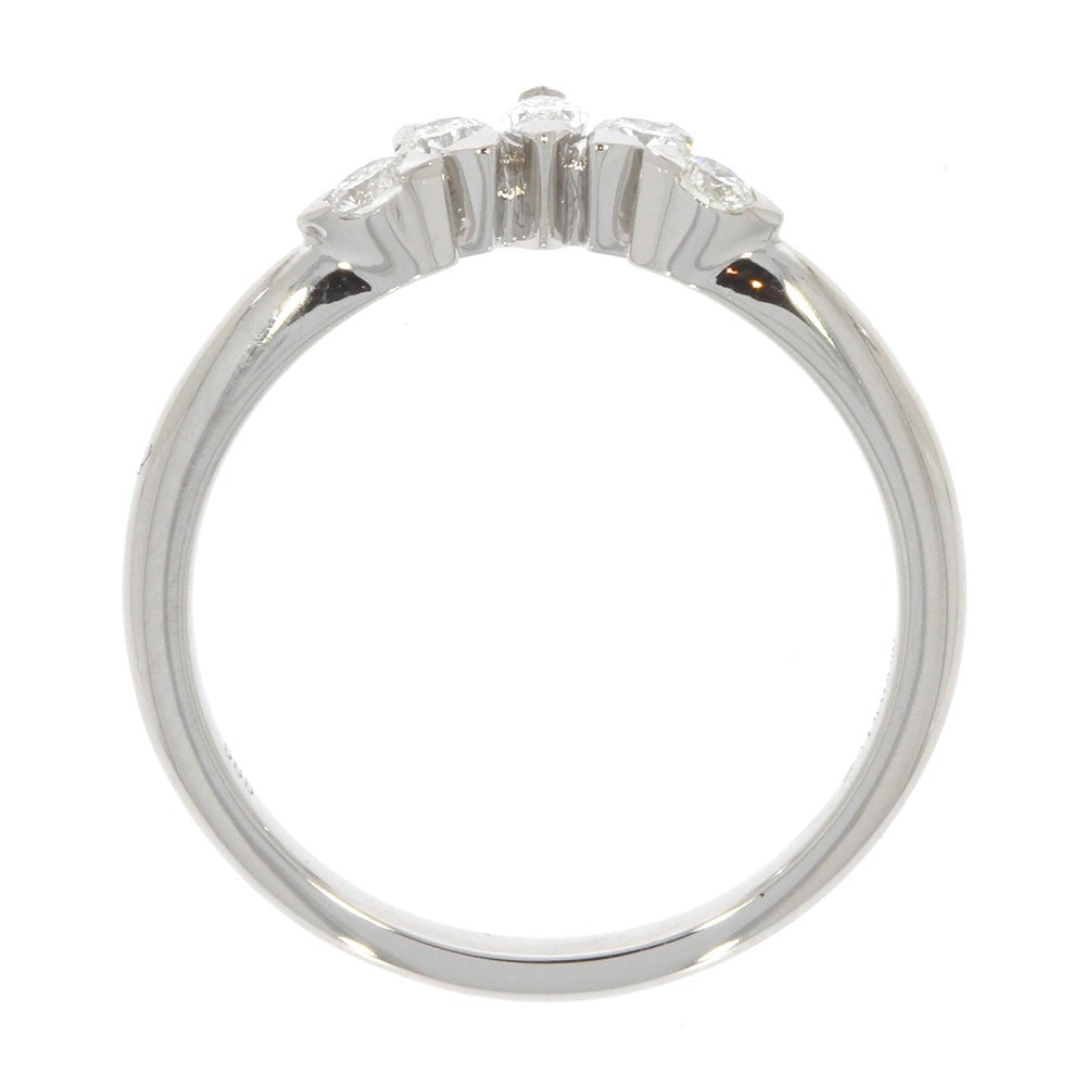 14K White Gold and Prong Set Diamond Contoured Wedding Band