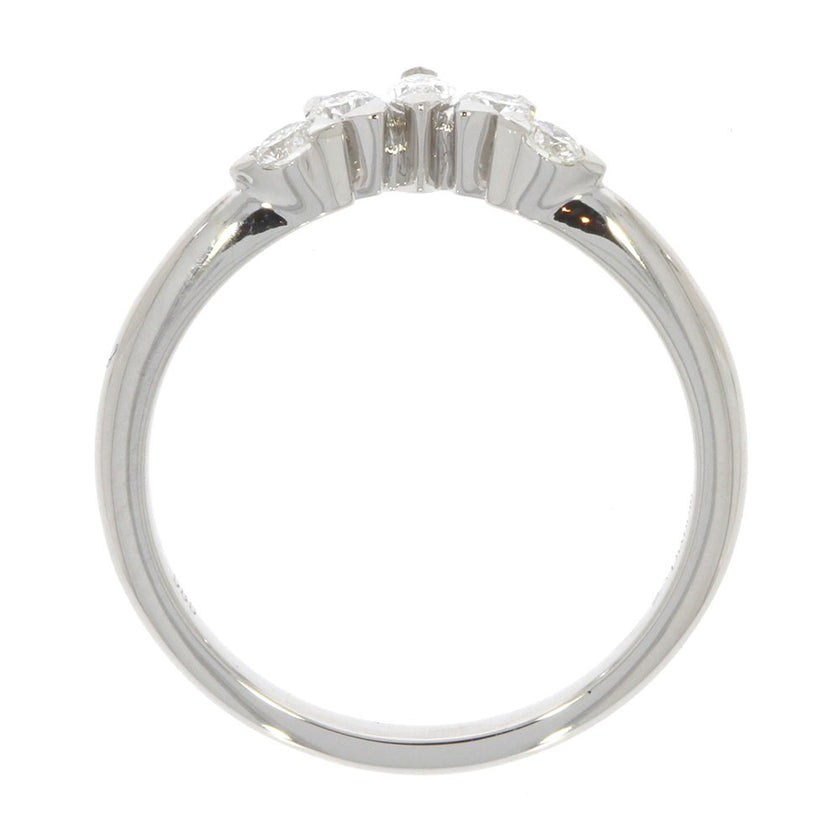 14K White Gold and Prong Set Diamond Contoured Wedding Band