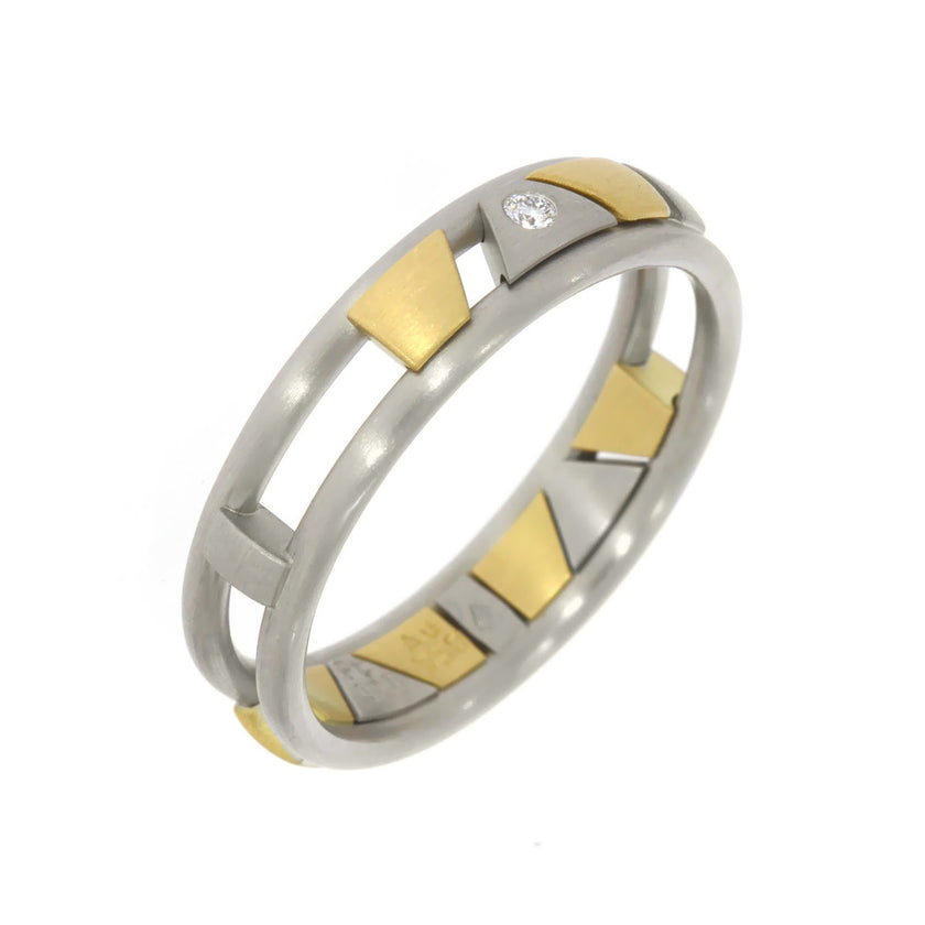 Platinum and 18K Yellow Gold Wedding Band with Sliding Stations of 18K Yellow Gold and Platinum