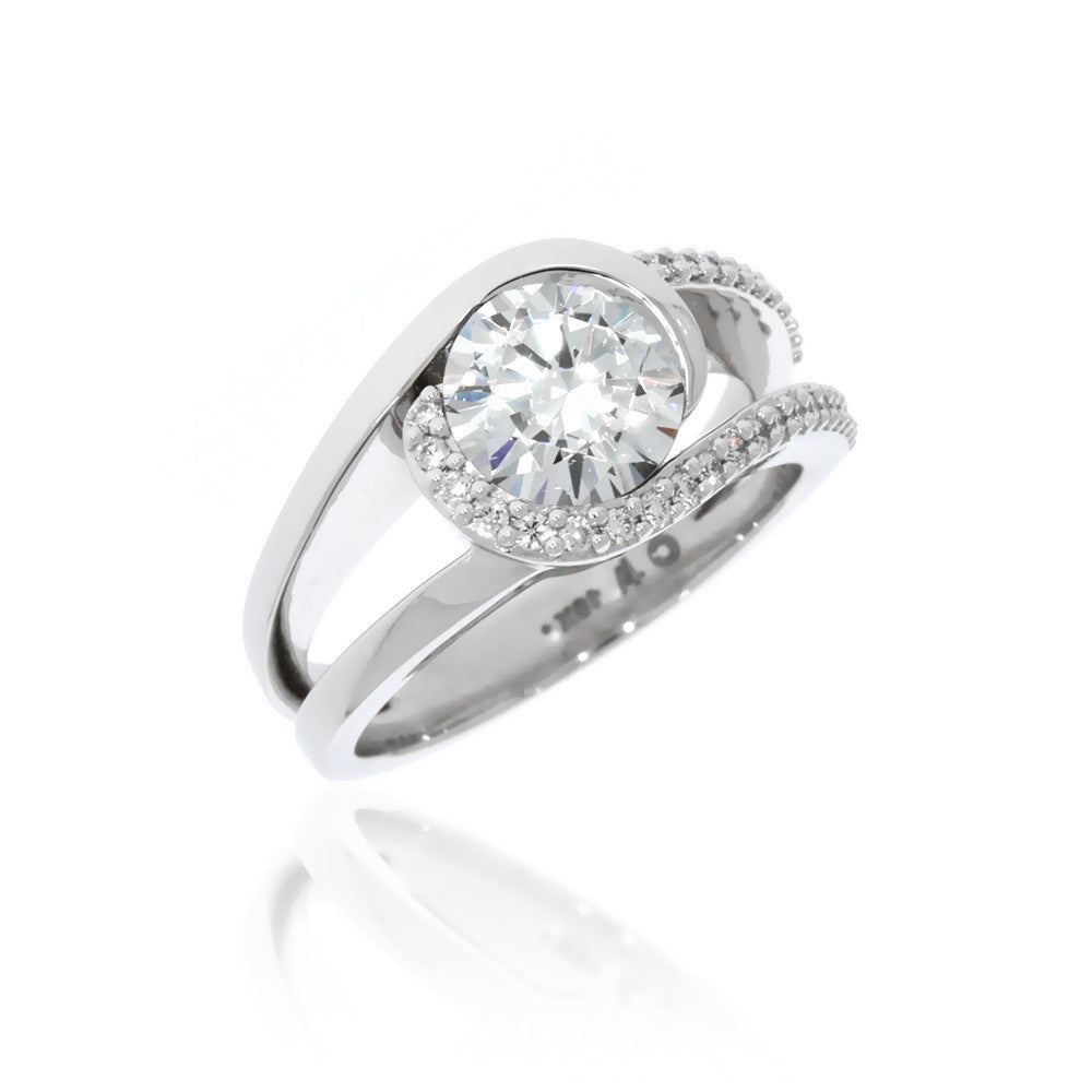 18K White Gold Reflection Engagement Ring With Diamond Accents