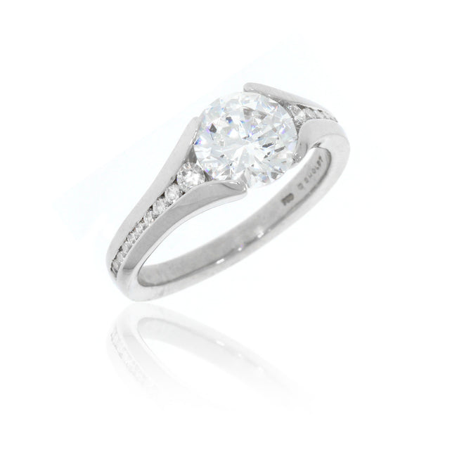 18K White Gold Split Engagement Ring with Diamond Accents