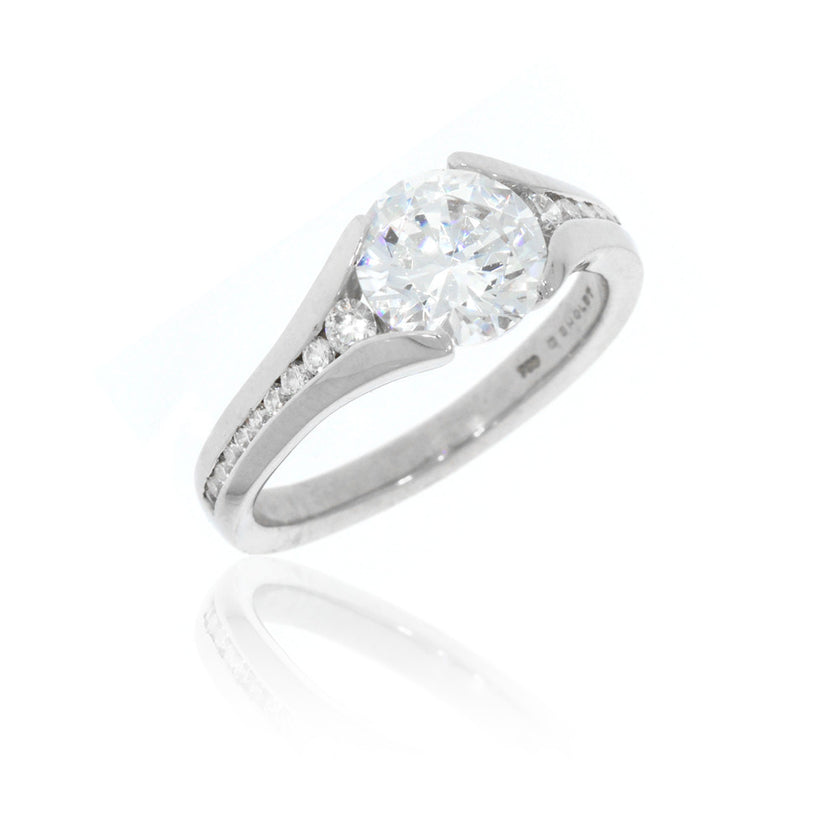 18K White Gold Split Engagement Ring with Diamond Accents