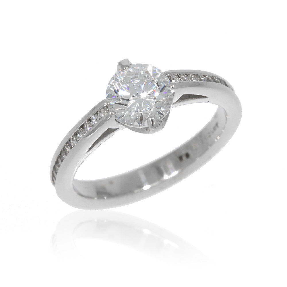 18K White Gold Engagement Ring with Channel Set Diamond Accents