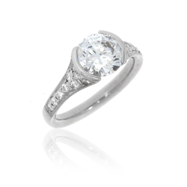 18K White Gold Micro Pavé Engagement Ring with Diamond Accents