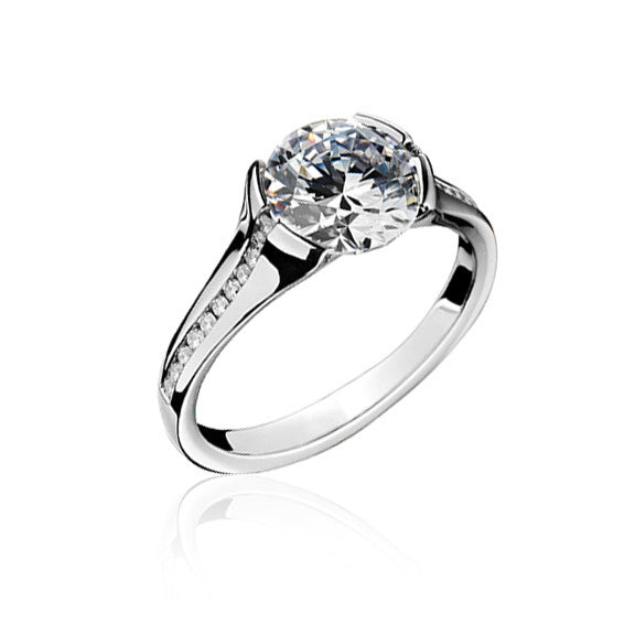 18K White Gold Contemporary Engagement Ring with Diamond Accents