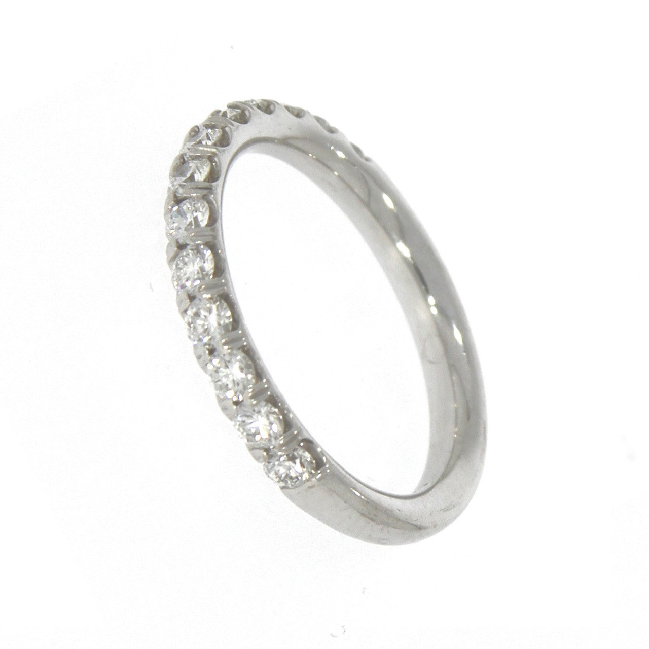 18K Palladium White Gold Band With 13 Shared Prong Set Round Diamonds