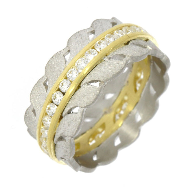 Platinum Leaf Ring with 18K Yellow Gold Center Stripe with Channel Set Diamonds