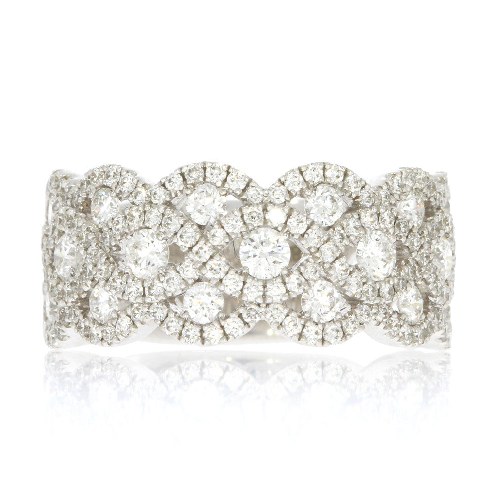 18K White Gold and Prong Set Diamond Woven Style Ring