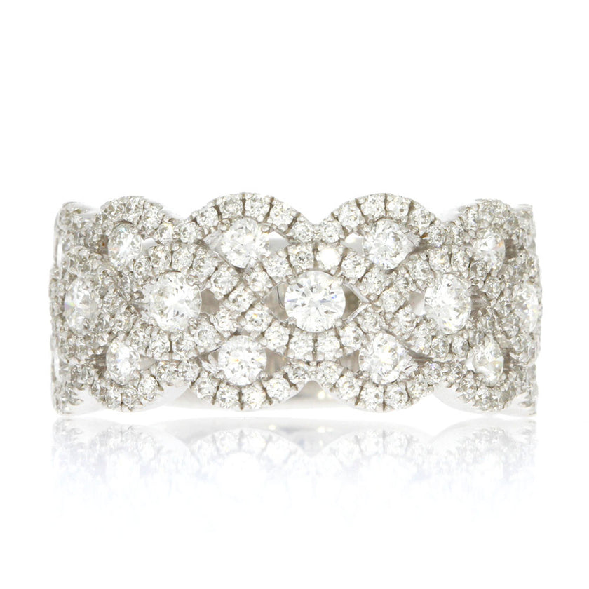 18K White Gold and Prong Set Diamond Woven Style Ring