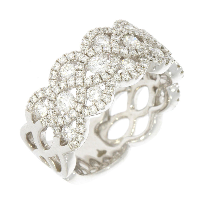 18K White Gold and Prong Set Diamond Woven Style Ring