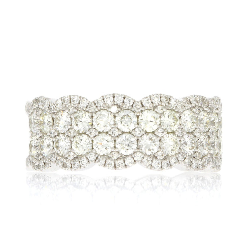 18K White Gold and Diamond Pave' Set Diamond Scalloped Band