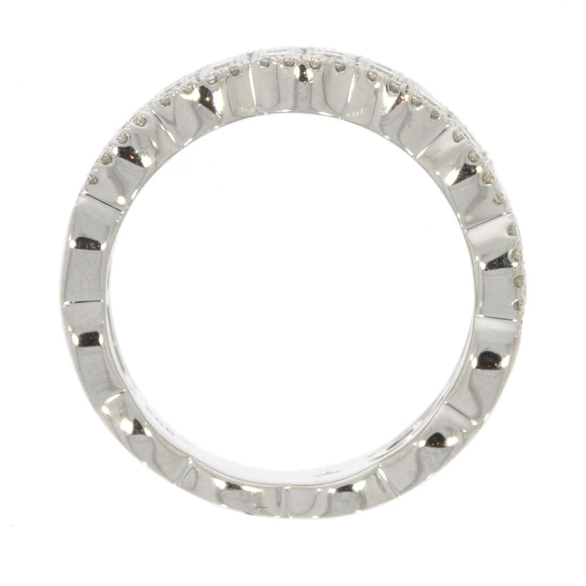 18K White Gold and Diamond Pave' Set Diamond Scalloped Band