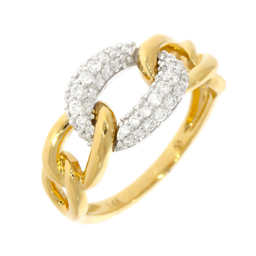 14K Yellow and White Gold Chain Link Diamond Ring
